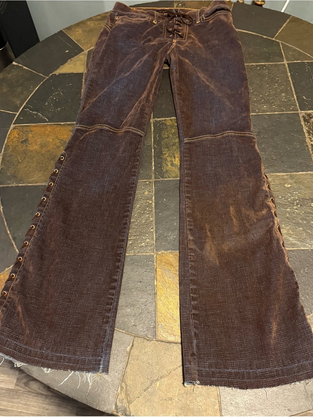 BONGO Dark Brown Corduroy Lace-Up Wide-Leg Jeans